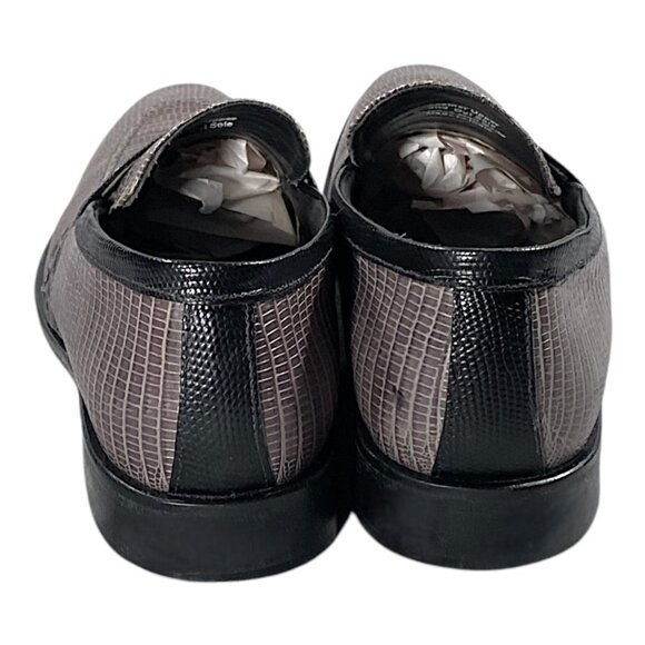 Stacy Adams Shoes Mens 9 Gray Black Leather Lizard Print Loafer Dress Dandy Chic
